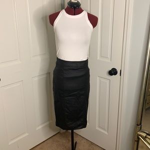 Faux Black Leather Pencil Skirt